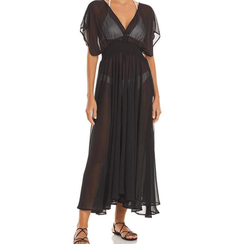 Kate Spade New York Sheer Smocked Cover-Up Dress in Black Size XS